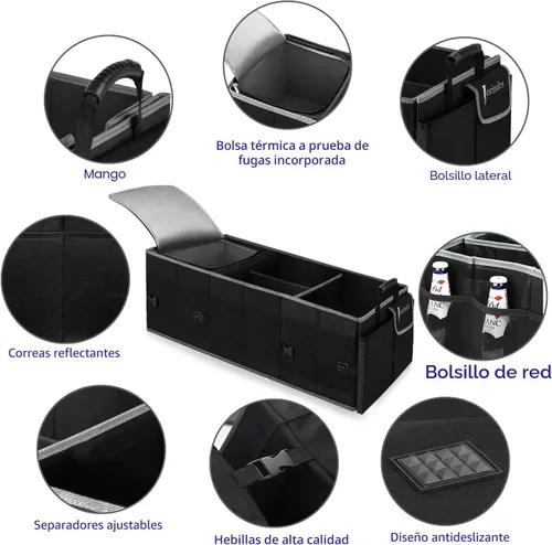 Miniatura 4 de Organizador de maletero con bolsa de enfriamiento aislada y a prueba de fugas incorporada, organizador de carga plegable para SUV con tiras