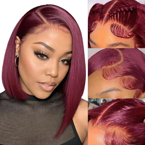 Miniatura 19 de Peluca Bob de encaje frontal de Superfect, cabello humano de 10 pulgadas, 13x4 ondas profundas rizadas, pelucas frontales transparentes