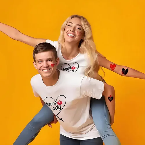 Miniatura 3 de 8 hojas de tatuajes temporales de corazones de San Valentín, calcomanías de tatuaje falsas rojas para niñas y mujeres, cara, cuerpo, día de San