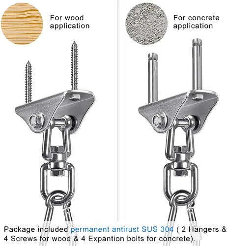 Miniatura 4 de SELEWARE Ganchos de columpio de acero inoxidable, accesorios giratorios de montaje con mosquetones para porche, columpios, juegos de hamaca, silla