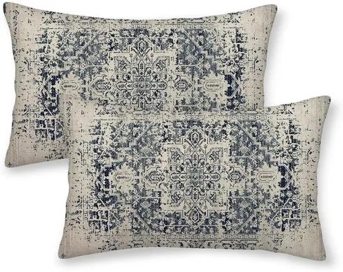 Miniatura 30 de Juego de 2 fundas de almohada bohemias de 16 x 16 pulgadas, color negro y marrón, fundas de almohada con patrón de alfombra étnica rústica, fundas