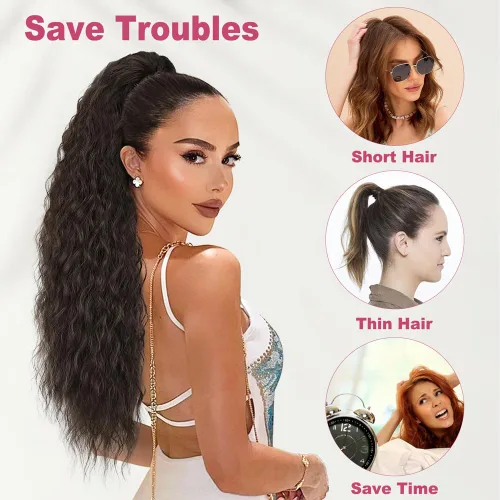 Miniatura 4 de ALXNAN Cola de caballo con clip de garra, extensión de cola de caballo marrón oscuro de 26 pulgadas para mujer, extensiones de cabello sintético