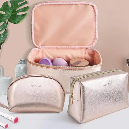 Miniatura 7 de Bolsa de maquillaje Bolsa de cosméticos portátil para viajar Bolsa de maquillaje, 3 piezas - rosa, Organizador de bolsas de maquillaje