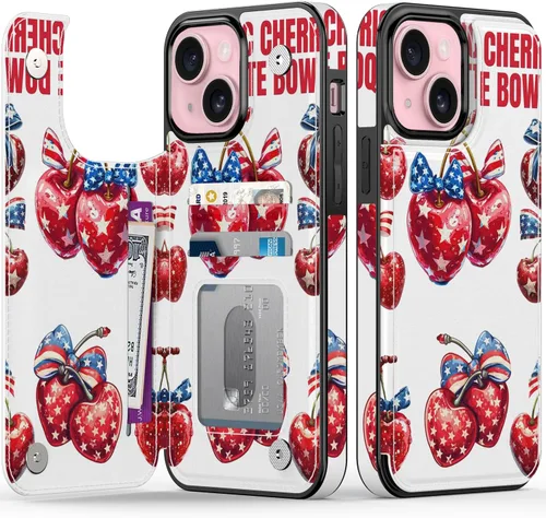 Miniatura 8 de FUNMIKO Funda tipo cartera para iPhone 13 con tarjetero, bloqueo RFID, protección de grado militar y obras de arte impresas con rayos UV, cierre