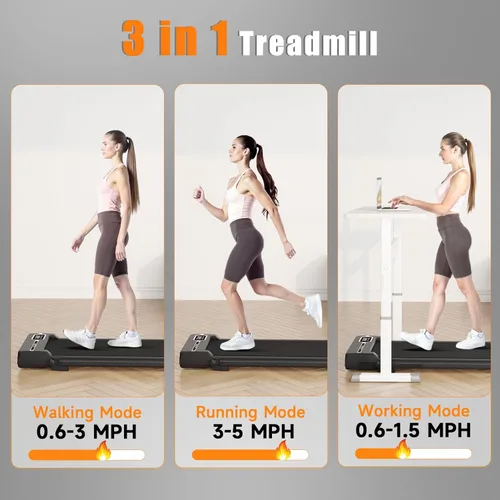 Miniatura 3 de Almohadilla para caminar con barra de asa, caminadora con inclinación del 8%, 2.5 HP silenciosa debajo del escritorio 320 libras 2 en 1 caminadoras