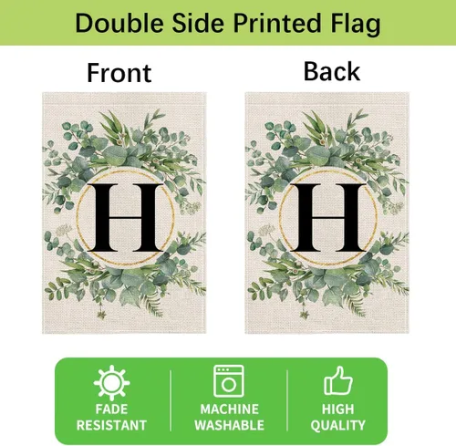 Miniatura 5 de wyooxoo Bandera de jardín floral con monograma de letra H de 12 x 18 pulgadas, doble cara para exteriores, familia, apellido, bandera inicial