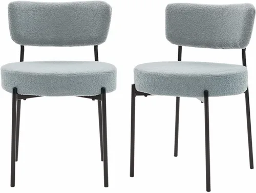 Miniatura 20 de Boucle - Juego de 2 sillas de comedor modernas de mediados de siglo con respaldo curvado y marco de metal, sillas de comedor tapizadas redondas