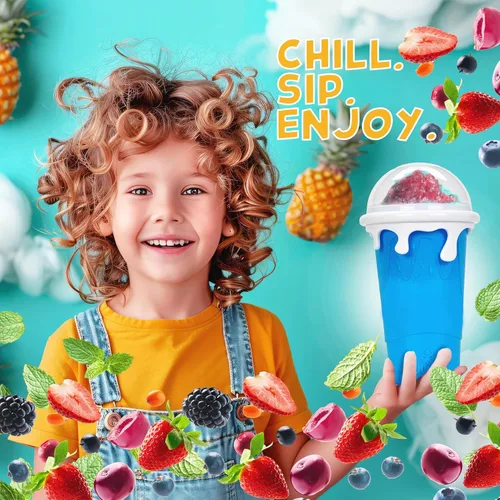 Miniatura 6 de Slushy Cup & Slushy Maker - Vaso portátil para licuados de frutas, leche y helado, doble capa de sílice con tapa y popote para niños, amigos y Rosa
