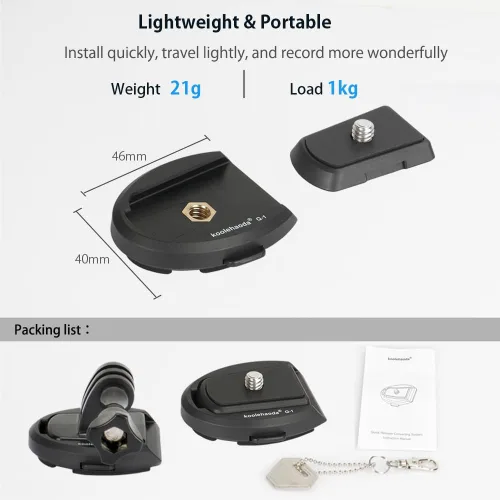 Miniatura 7 de koolehaoda Adaptador de placa de liberación rápida, accesorios para cámara de acción, compatible con Gopro/Selfie Stick/trípode/monopie/cámara