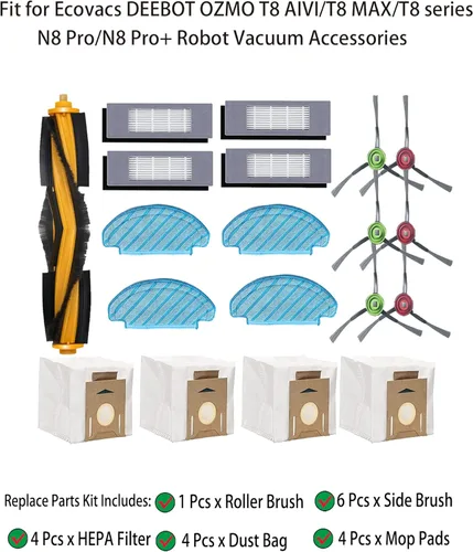 Miniatura 2 de Piezas de repuesto para Ecovacs DEEBOT OZMO T8 AIVI/T8 MAX/T8 Series/N8 Pro/N8 Pro+ Robot Aspirador Lado Principal Cepillo Filtro Fregona Bolsa