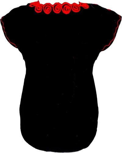 Miniatura 2 de Casa Fiesta Designs Blusa mexicana floral - Auténtica blusa bordada de Chiapas, hecha a mano, color negro con flores rojas, Negro