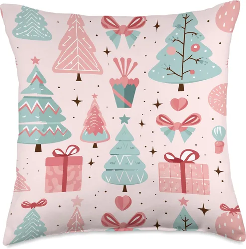 Miniatura 5 de Blush Pink Holiday Cheer Co. Almohada con patrón navideño de árbol de Navidad, color rosa pastel y verde salvia, 16 x 16 pulgadas, multicolor