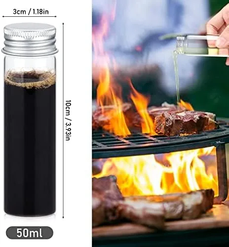 Miniatura 6 de TOBWOLF 12 Piezas de 50ml / 1.7oz Frascos de Especias de Vidrio, Envases Transparentes para Especias con Tapas de Aluminio, Botellas de Especias