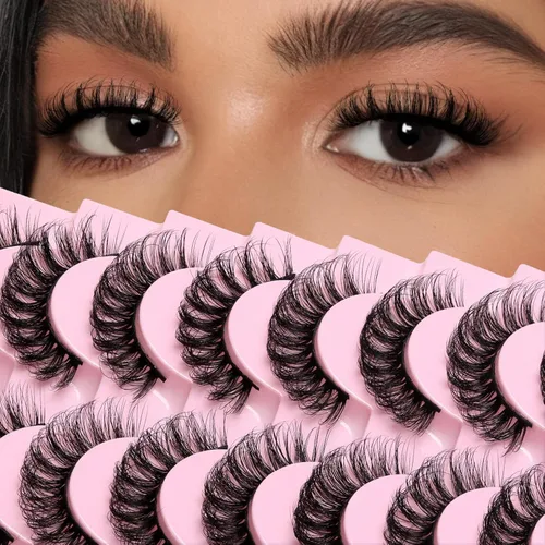 Miniatura 13 de Ahrikiss - Pestañas rusas postizas con banda, rizadas y esponjosas de visón sintético que parecen extensiones, 10 pares de pestañas postizas