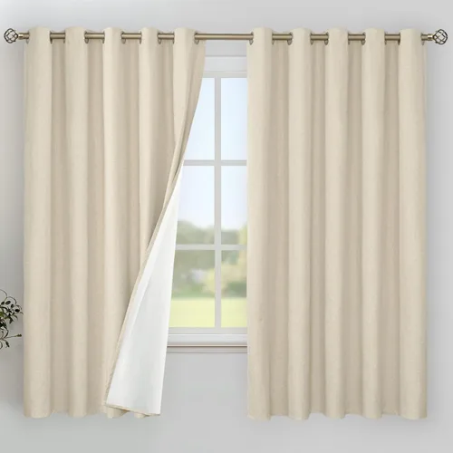 Miniatura 82 de YoungsTex - Cortinas de lino beige 100% opacas para dormitorio de 63 pulgadas de largo, cortinas cortas con aislamiento térmico y ojales