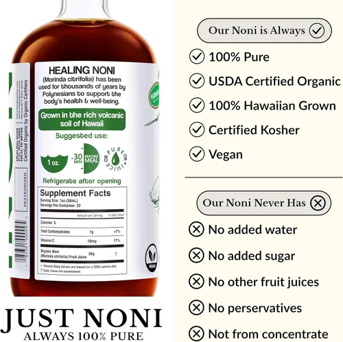 Miniatura 2 de Healing Noni - Jugo de noni 100% puro - USDA orgánico, de fuerza completa, bebida de bienestar, superalimento cultivado en Hawái