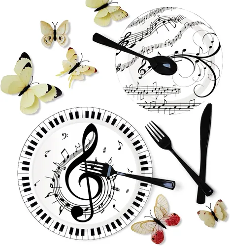 Miniatura 3 de Notas musicales para fiesta, 150 piezas, juego de vajilla para fiesta musical, incluye platos de notas musicales de 9 y 7 pulgadas, platos y Set