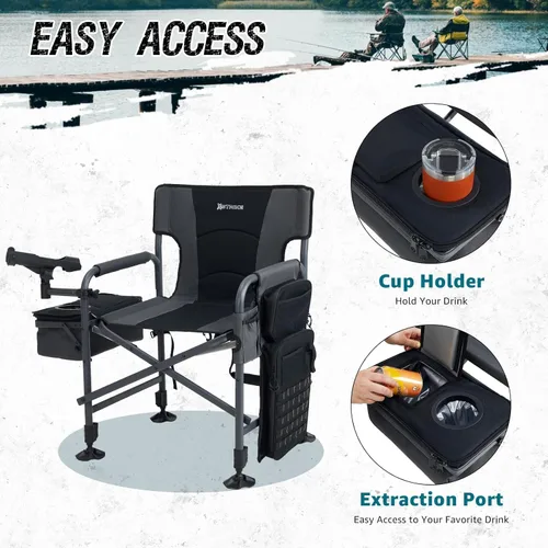 Miniatura 4 de Sillas de pesca X Strike con soporte para cañas, silla plegable para pesca en hielo para adultos, silla de camping al aire libre con patas Negro&gris