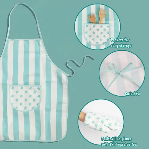 Miniatura 3 de Juego de delantal y gorro de chef para niños, 3 piezas, kits de cocina y horneado para niños, juguete de juego de roles para niños, regalo de cocina