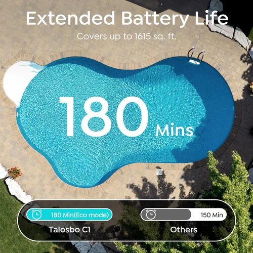 Miniatura 3 de Limpiador robótico TALOSBO C1 para piscinas, 180 minutos, succión ultra fuerte, limpieza de paredes y líneas de flotación, aspiradora de piscina