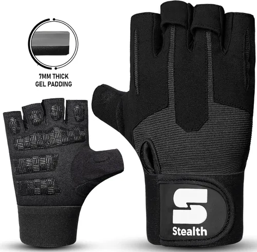 Miniatura 6 de Stealth Sports Guantes de entrenamiento de levantamiento de pesas para hombres y mujeres, agarre acolchado de gel antideslizante, protección