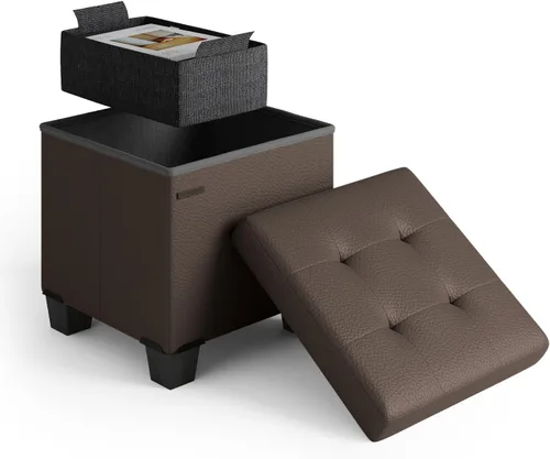 Miniatura 115 de Cubo otomano de almacenamiento con cubo pequeño, otomana cuadrada de 15 pulgadas con almacenamiento para sala de estar y dormitorio, reposapiés