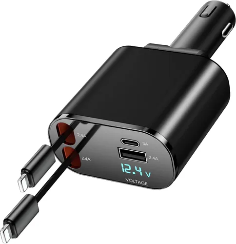 Cargador de coche de carga rápida de 60W para iPhone, cargador de teléfono retráctil 4 en 1, artículos de viaje esenciales, regalos para mujeres y