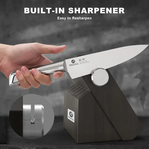 Miniatura 4 de imarku Juego de cuchillos de cocina, juego de 14 cuchillos de acero inoxidable japonés, cuchillos de chef con afilador integrado, apto para Gris