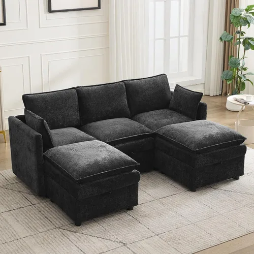 Miniatura 22 de Otomana cuadrada grande de 27 pulgadas con almacenamiento, reposapiés tapizado moderno con patas antideslizantes para sofá, mesa de café, sala