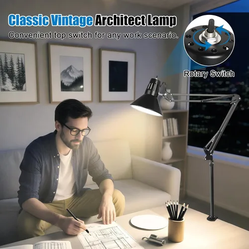 Miniatura 5 de Lámpara de escritorio con abrazadera LED, lámpara de escritorio con brazo oscilante ajustable de 360°, luz de abrazadera con bombilla LED que cuida