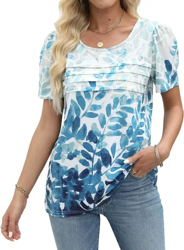 Miniatura 32 de JomeDesign - Camisetas casuales de verano para mujer, manga corta, cuello redondo, manga abullonada
