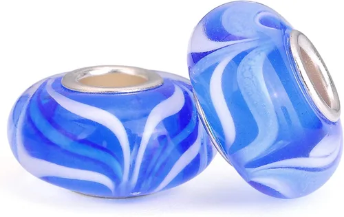 Miniatura 10 de RUBYCA Cuentas de cristal de Murano floral con núcleo de color plateado, ajuste europeo para hacer joyas, 6