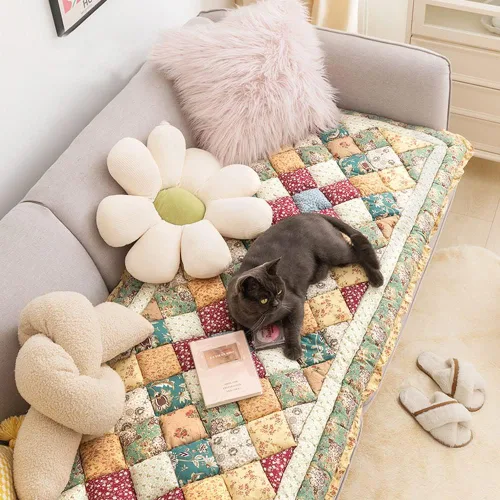 Miniatura 3 de vctops Funda acolchada de algodón bohemio con retazos para sofá, funda de sofá modular con volantes para sala de estar, antideslizante, suave, cojín
