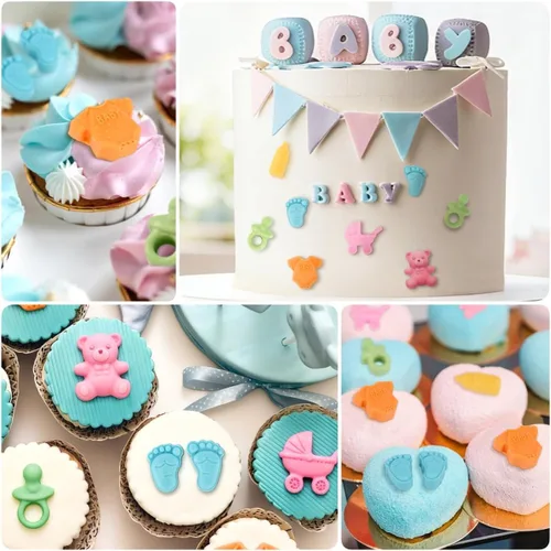 Miniatura 6 de JOERSH Paquete de 4 moldes de chocolate con temática de baby shower, moldes para chupete de botella de pies de bebé, moldes de caramelo
