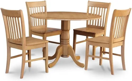 Miniatura 14 de East West Furniture DLNO3-BCH-W Juego de mesa de comedor de 3 piezas contiene una mesa de comedor redonda con gotas y 2 sillas de asiento de madera