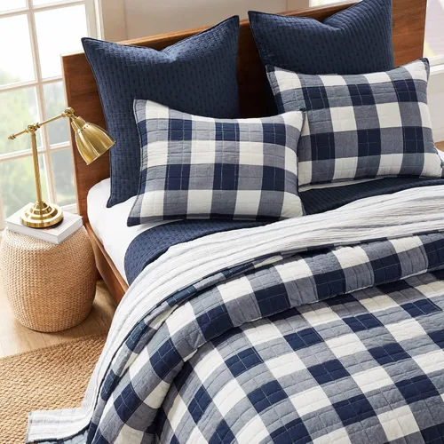 Miniatura 4 de Levtex Home - Juego de edredón Camden tamaño matrimonial (96 x 110 pulgadas) con dos fundas de almohada estándar (26 x 20 pulgadas), patrón a Azul