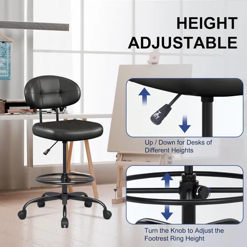 Miniatura 5 de Misolant Silla de dibujo sin brazos, silla de oficina alta con anillo reposapiés para escritorio de pie, pequeña silla de oficina ejecutiva de piel