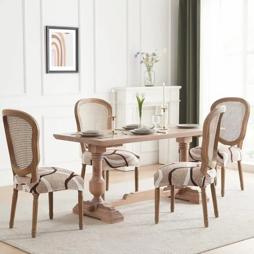 Miniatura 3 de SearchI Juego de 6 fundas de asiento elásticas para sillas de comedor, fundas de asiento suaves, extraíbles y lavables para sillas de comedor, Beige