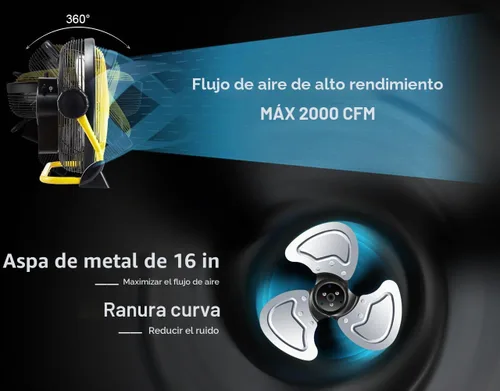 Miniatura 5 de Geek Aire Ventilador de suelo recargable de alta velocidad para acampar al aire libre, ventilador portátil de 16 pulgadas con hoja de metal