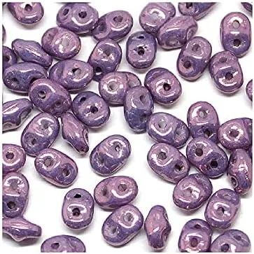 Matubo Superduo - Cuentas de vidrio prensado checo con 2 agujeros, 0.098 x 0.197 in, tiza metálica de amatista brillante