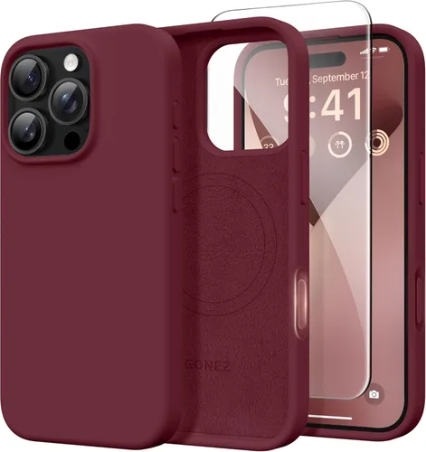 Miniatura 172 de GONEZ Funda de silicona para iPhone 14 Pro Max, compatible con MagSafe, con protector de pantalla + protector de lente de cámara, silicona líquida a