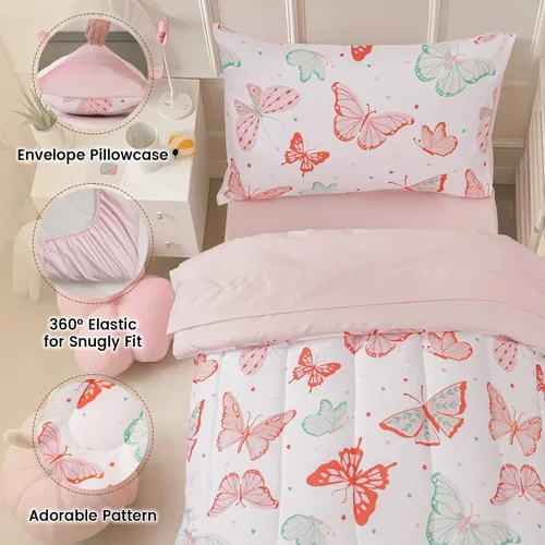 Miniatura 4 de david's kids Juego de ropa de cama de 4 piezas para niños pequeños - Juego de ropa de cama suave y transpirable para niñas, incluye edredón