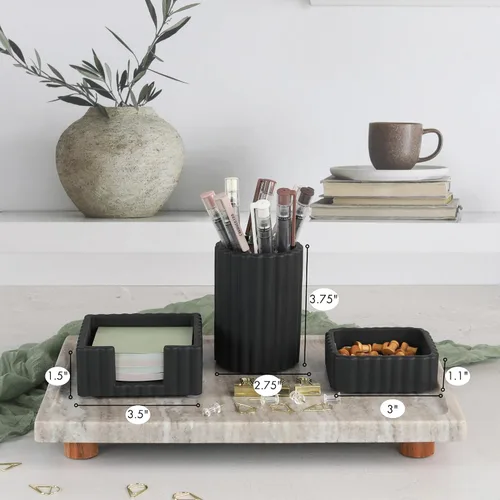 Miniatura 8 de KIBAGA Juego de accesorios de escritorio de estética moderna de 3 piezas - Organizadores de hormigón elegantes para bolígrafos y suministros