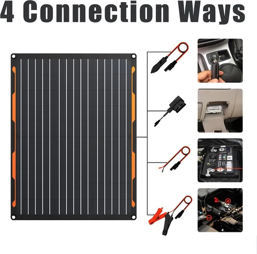 Miniatura 2 de FlexSolar Kit de cargador de panel solar de 20 W y 12 V con controlador de carga integrado, cargador de batería solar impermeable portátil, enchufe