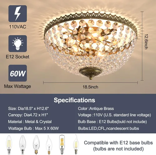 Miniatura 2 de Candelabro de 3 luces estilo Imperio Francés con cristal K9, iluminación con montaje empotrado para techo, lámpara antigua para comedor, entrada