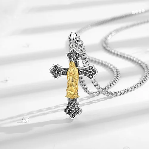 Miniatura 66 de EUDORA Collar de plata de ley 925, San Cristóbal y San Benito, San Miguel, Virgen María, San Judas Tadeo, Cruz de Buen Pastor y Arcángel, Medalla