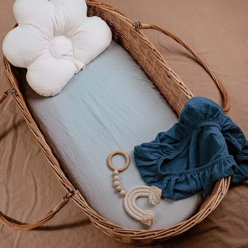 Miniatura 4 de Sábanas bajeras de muselina para moisés, paquete de 2 para bebé niño y niña, juego de sábanas suaves, transpirables y elásticas para bebé/colchón