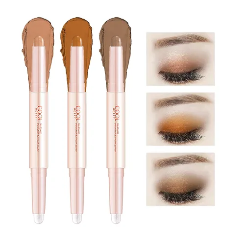 Miniatura 2 de Sombra de ojos en barra crema, 2 tonos con purpurina degradada brillante doble cabezal, herramienta de maquillaje de ojos impermeable de larga