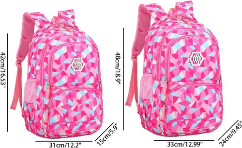 Miniatura 2 de JiaYou Niña Flor Impreso Primaria Junior High University School Bag Bookbag Mochila, 2# Rosa-3pcs, Viajar