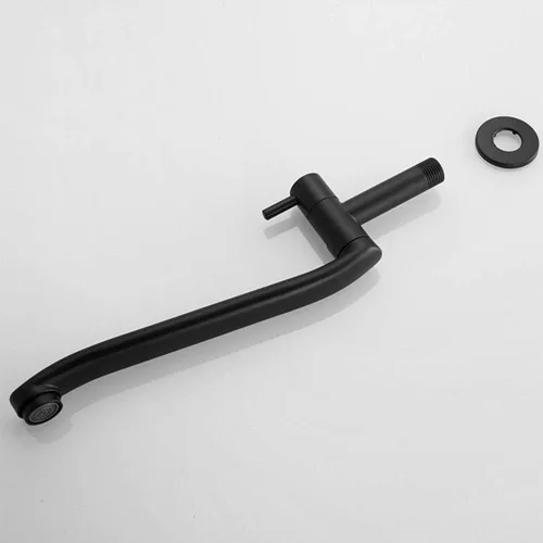 Miniatura 6 de Grifo de agua fría negro montado en la pared lavadora fregona piscina jardín grifos (8.3 in)